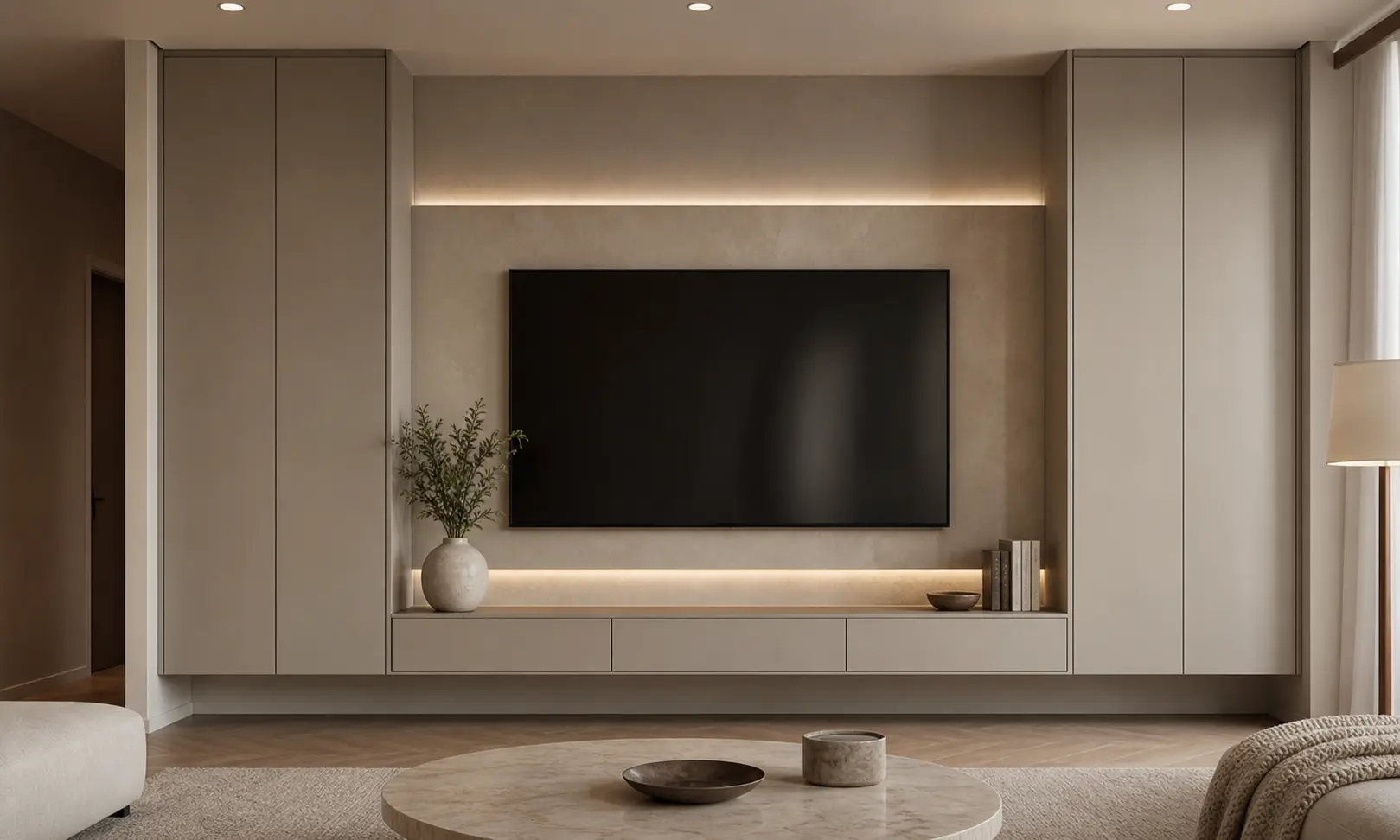 Minimalist Taupe Media Wall Ideas