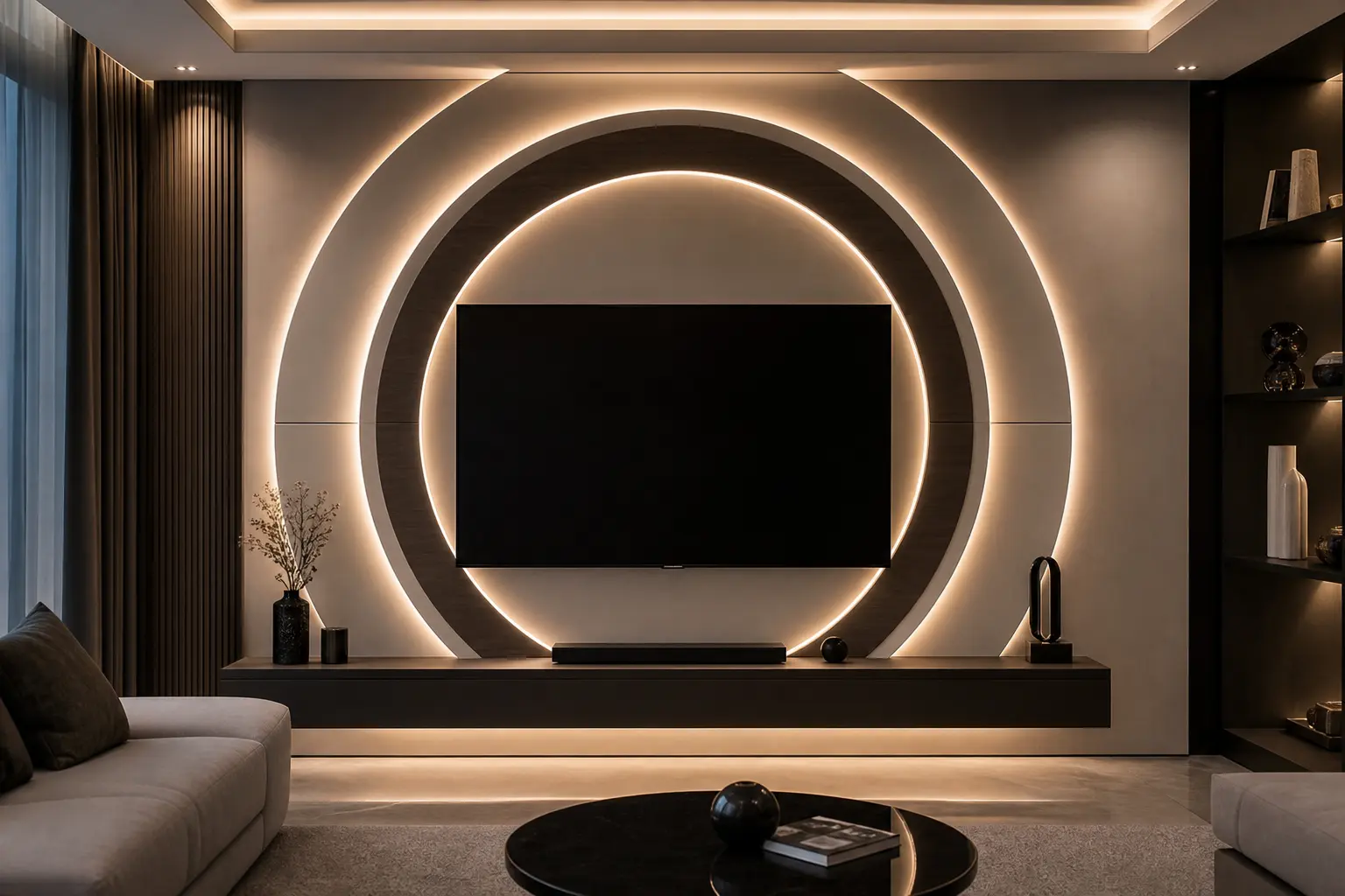 Futuristic Circular LED TV Wall Design Ideas