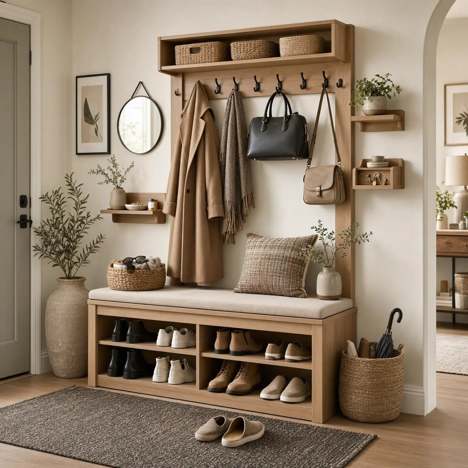 Aesthetic Entryway Shoe Storage Bench & Coat Rack