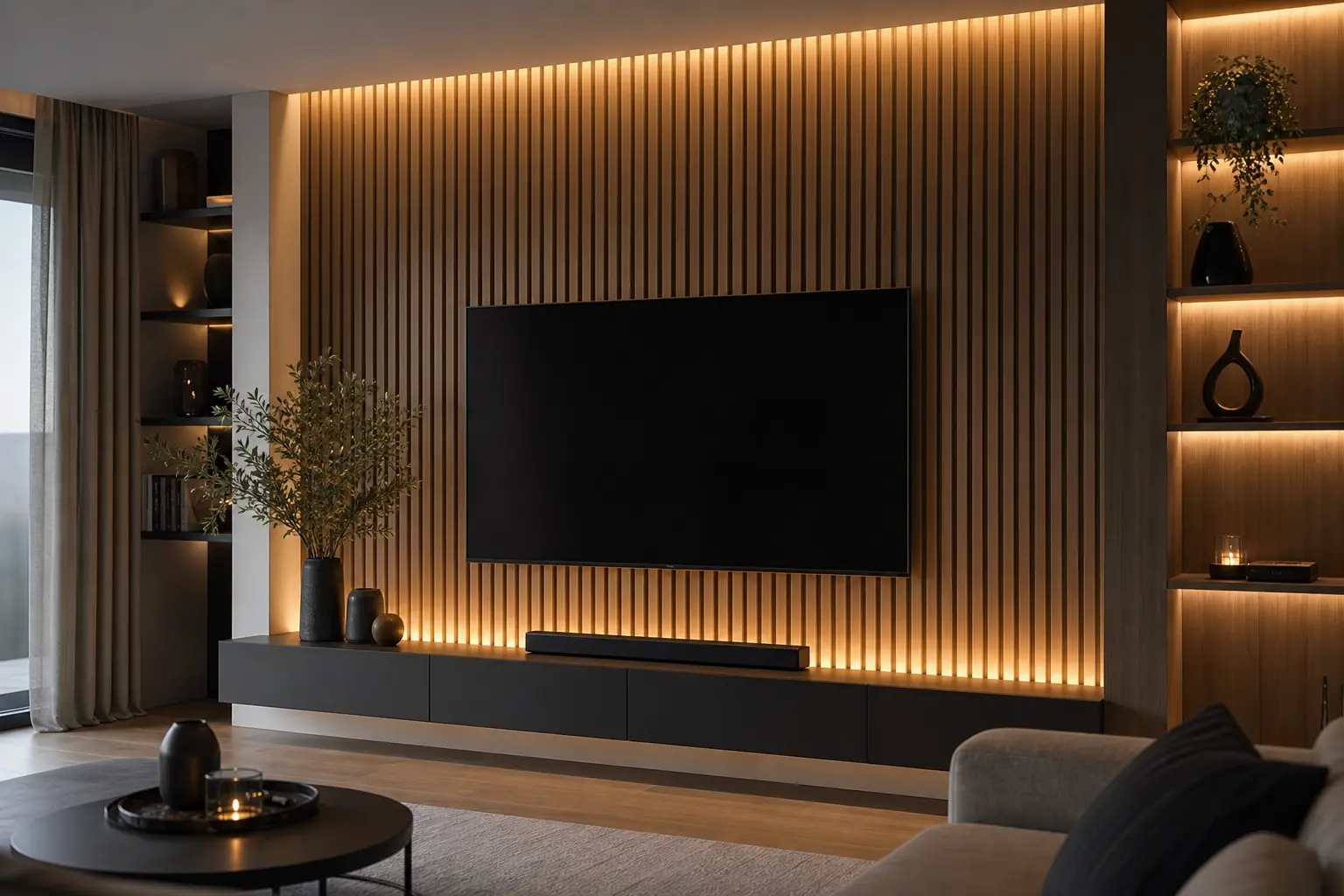 Modern Wood Slat TV Wall Design Ideas