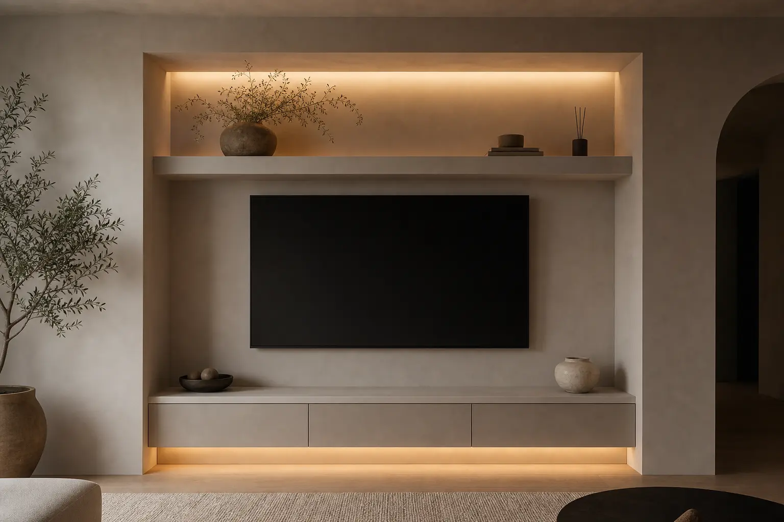 Minimalist Taupe Media Wall Ideas