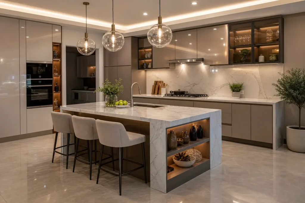 Modern L Shaped Marble Kitchen Ideas