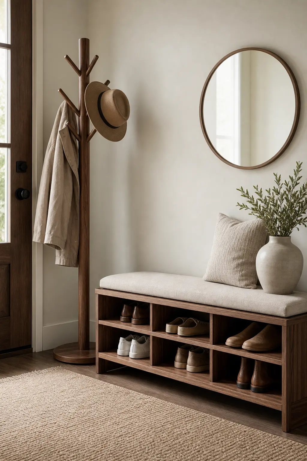 Aesthetic Entryway Shoe Storage Bench & Coat Rack