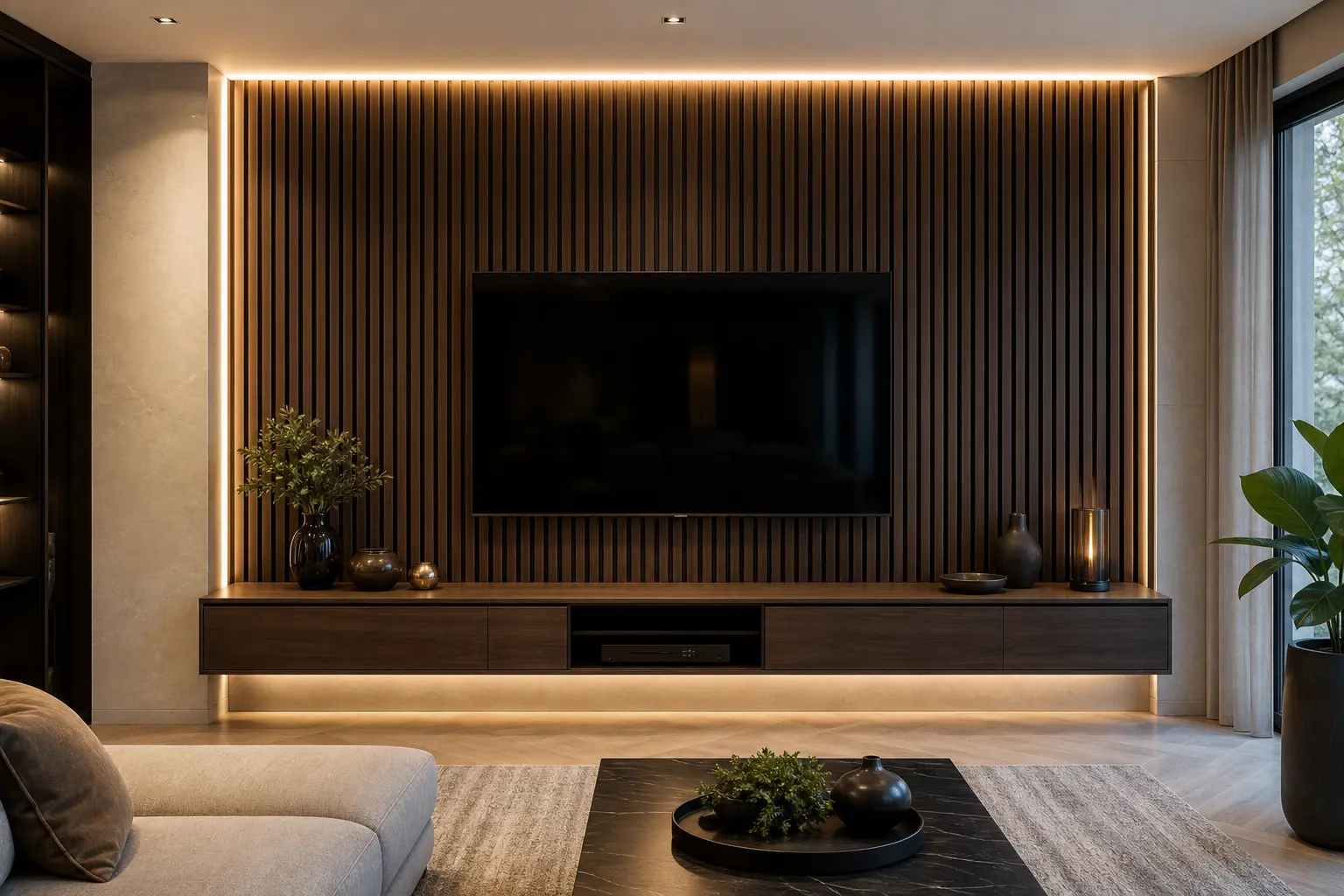 Modern Wood Slat TV Wall Design Ideas