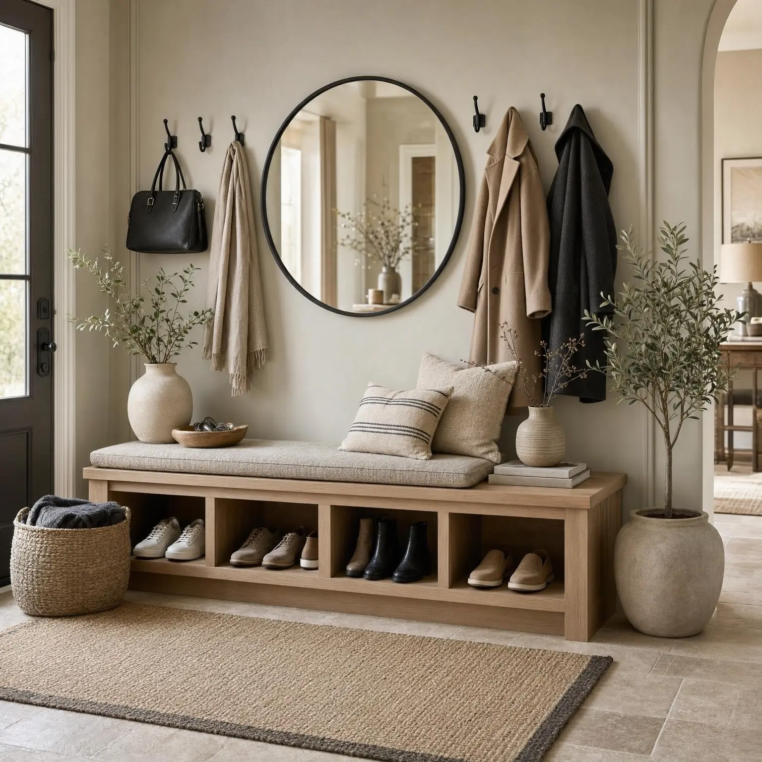 Aesthetic Entryway Shoe Storage Bench & Coat Rack
