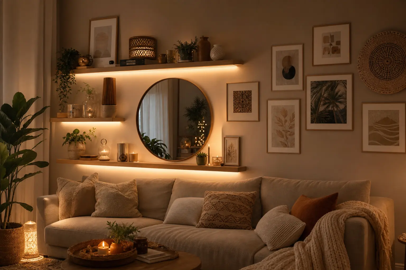 Cozy Boho Living Room Gallery Wall Ideas