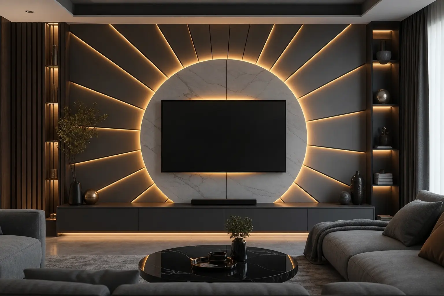 Futuristic Circular LED TV Wall Design Ideas