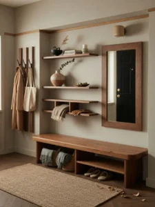 10 Modern Wooden Entryway Design Ideas with Built-In Shelves | Minimalist Foyer Inspiration