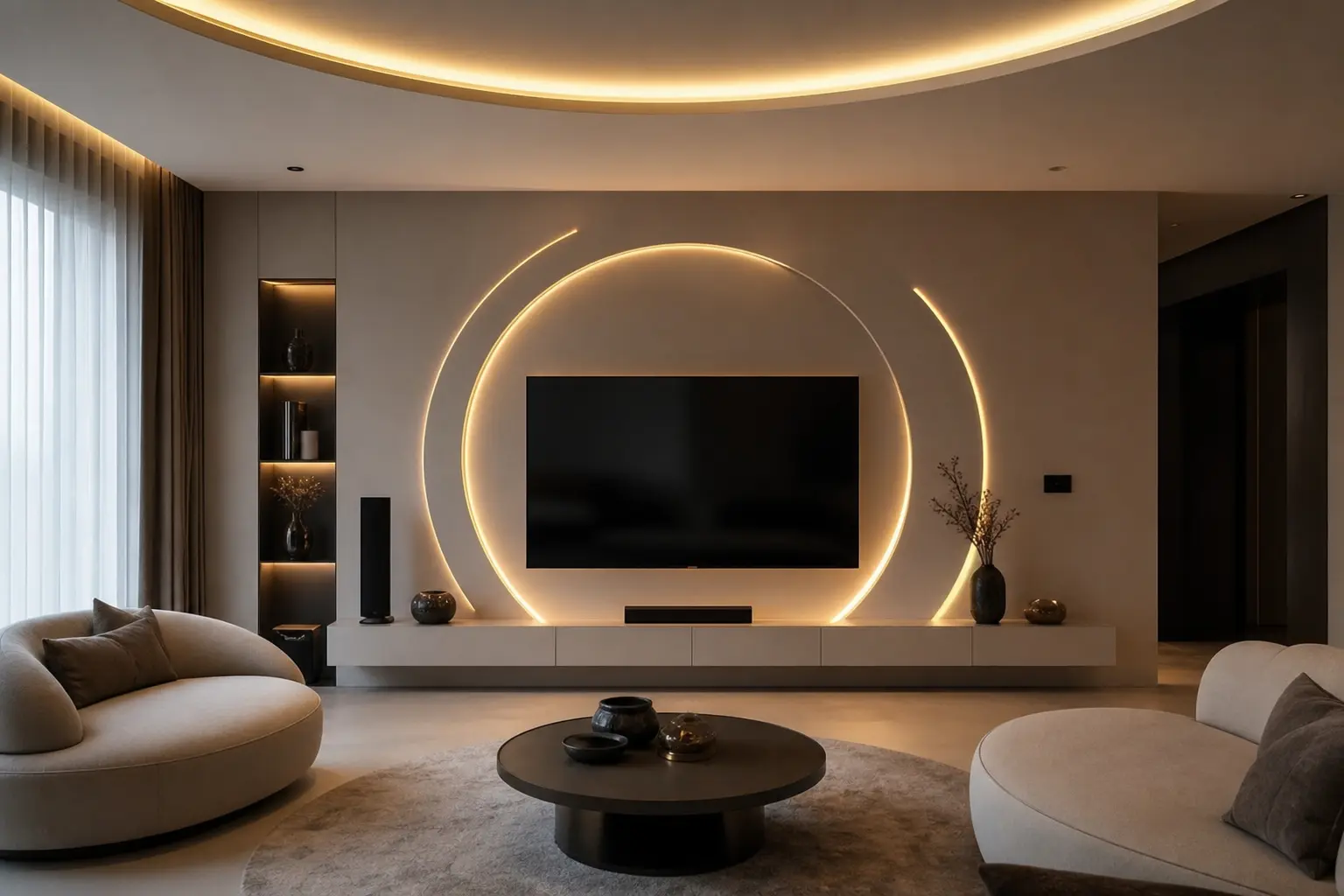 Futuristic Circular LED TV Wall Design Ideas