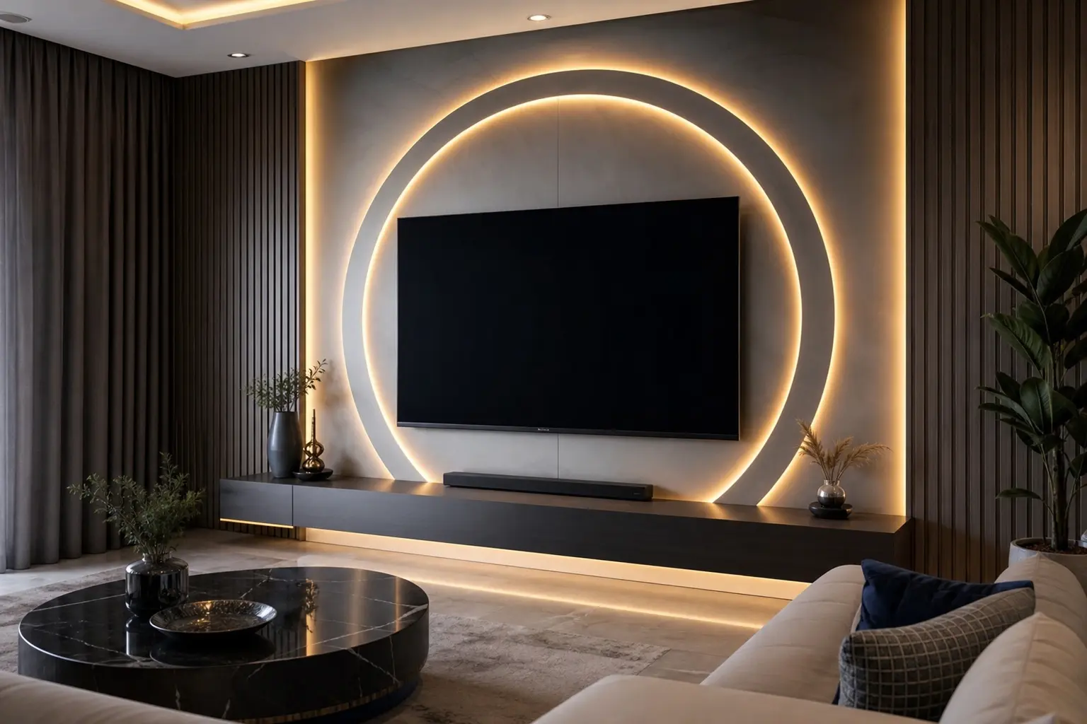 Futuristic Circular LED TV Wall Design Ideas