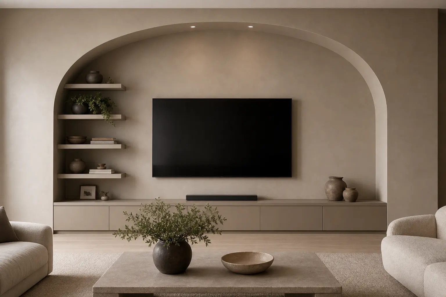 Minimalist Taupe Media Wall Ideas