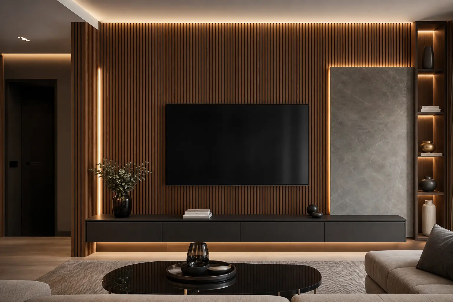 Modern Wood Slat TV Wall Design Ideas
