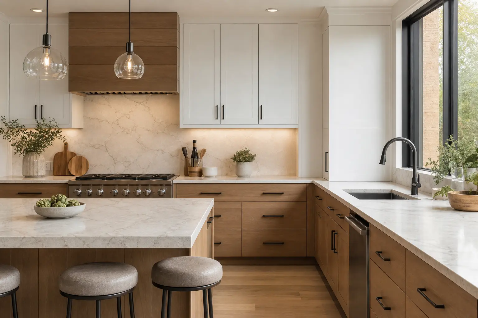 Modern White & Wood Kitchen Cabinet Design Ideas