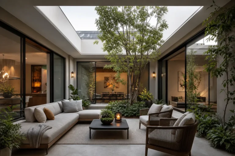 Modern Indoor Courtyard Design Ideas with Skylight Roof