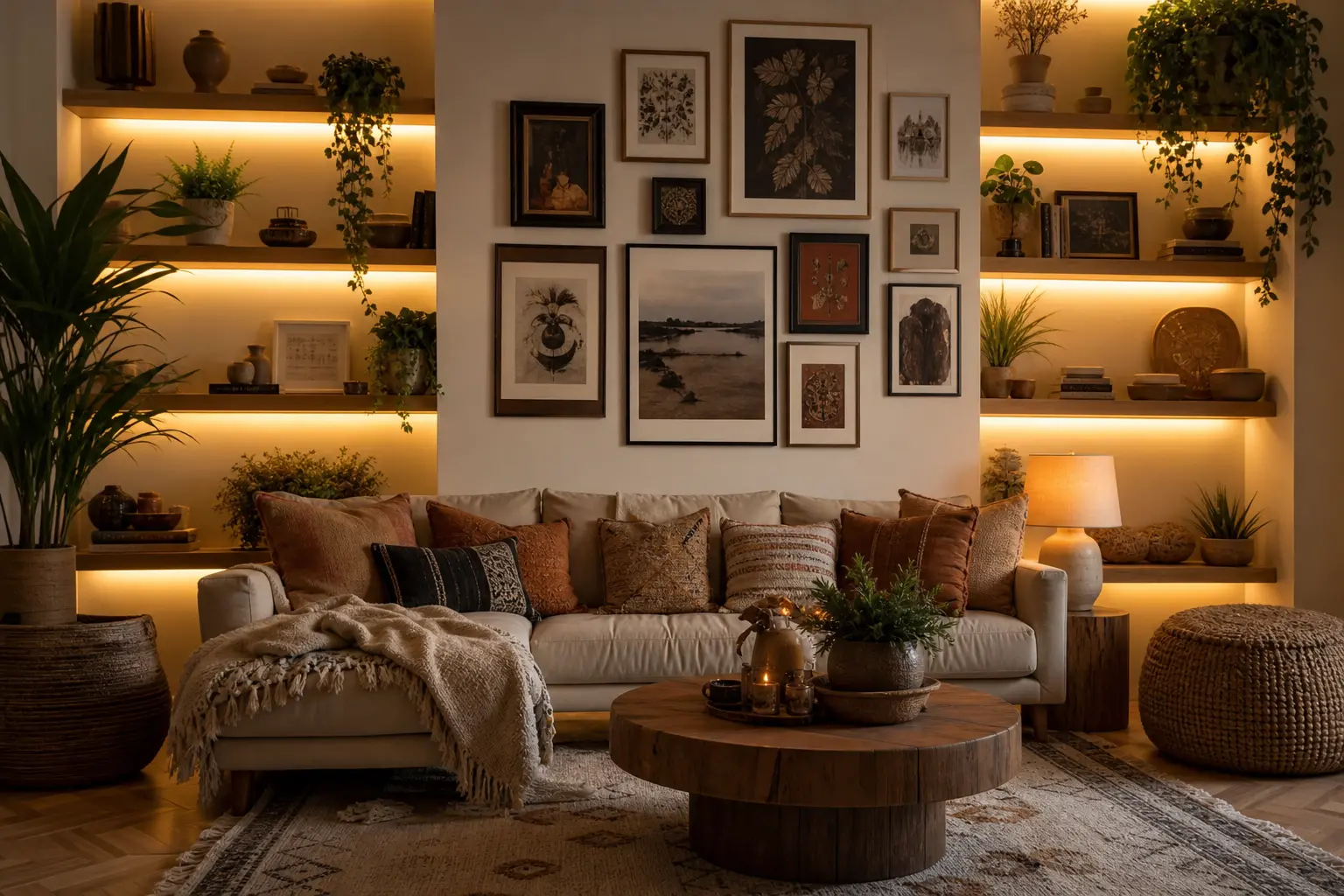 Cozy Boho Living Room Gallery Wall Ideas