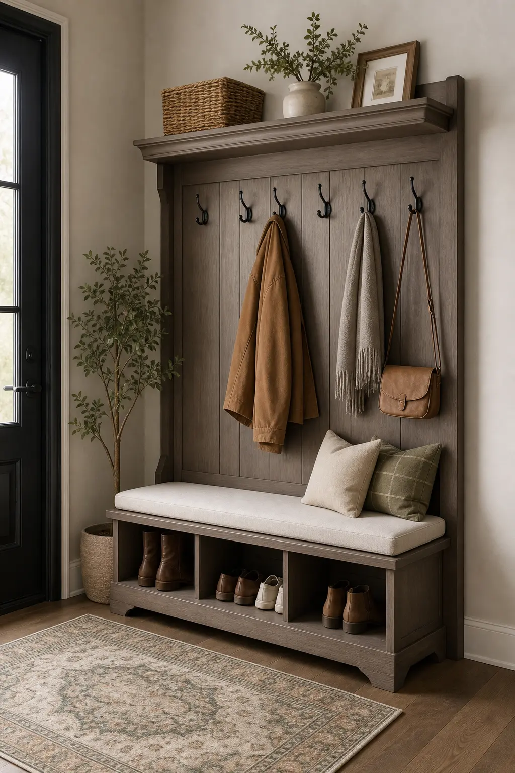Aesthetic Entryway Shoe Storage Bench & Coat Rack