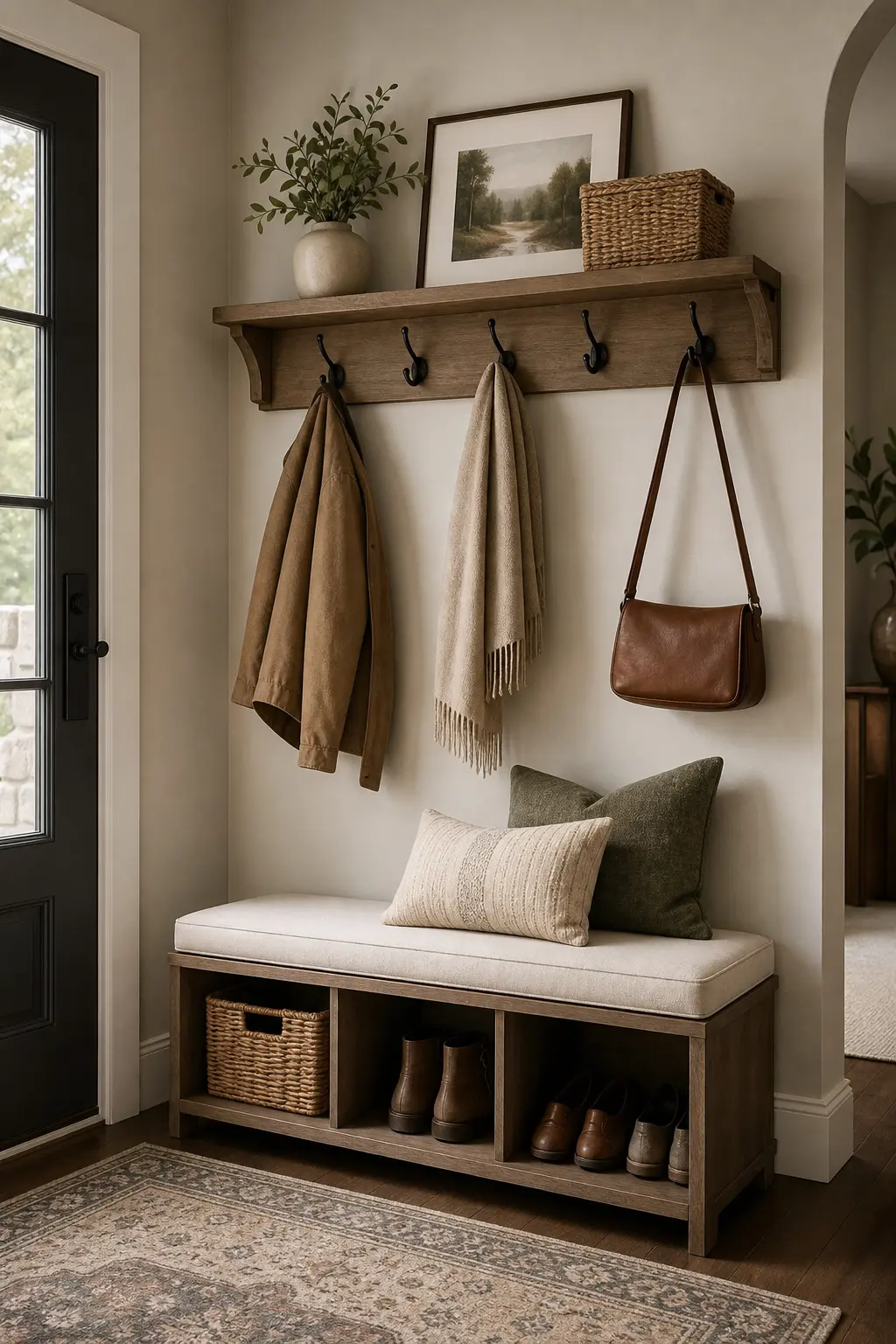 Aesthetic Entryway Shoe Storage Bench & Coat Rack