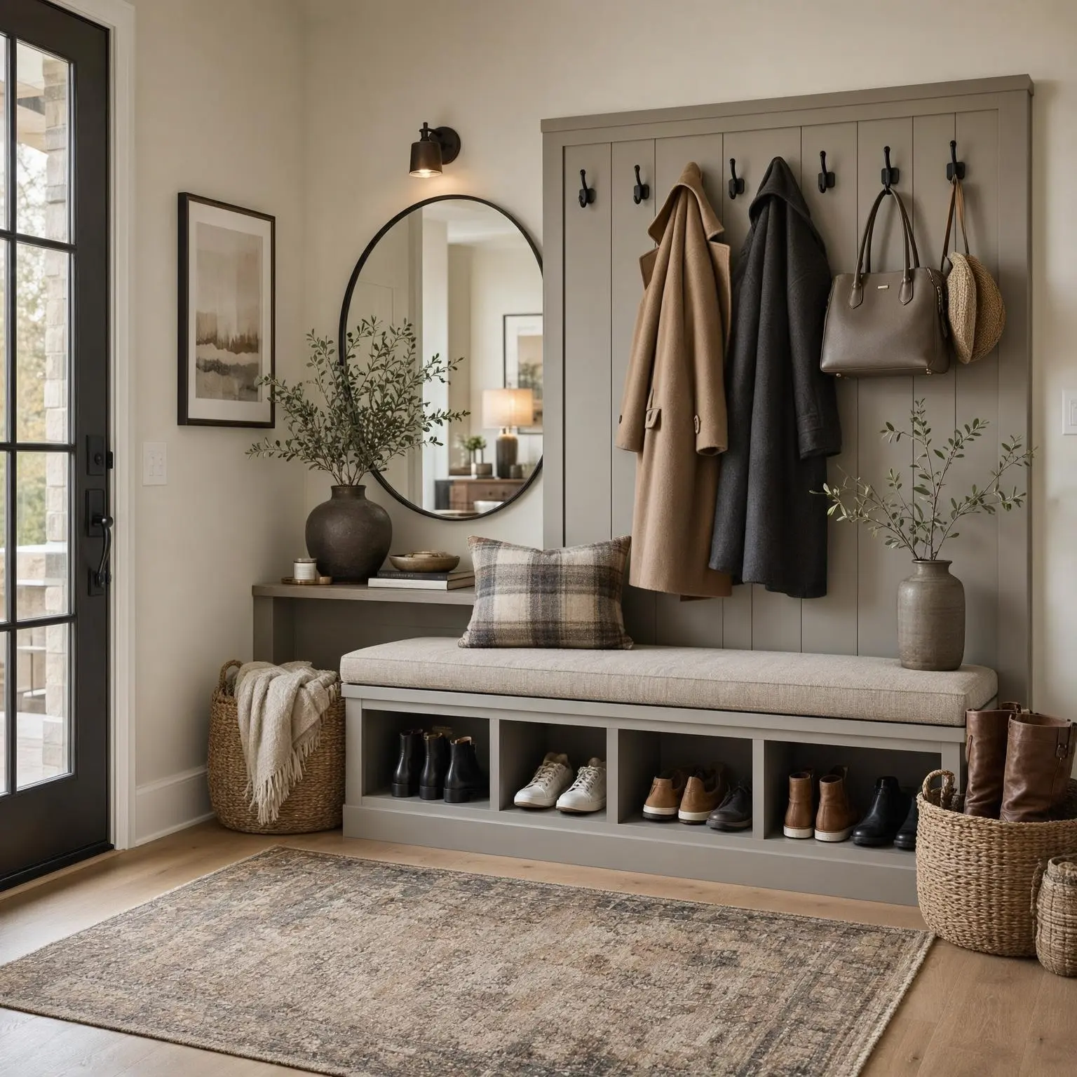 Aesthetic Entryway Shoe Storage Bench & Coat Rack