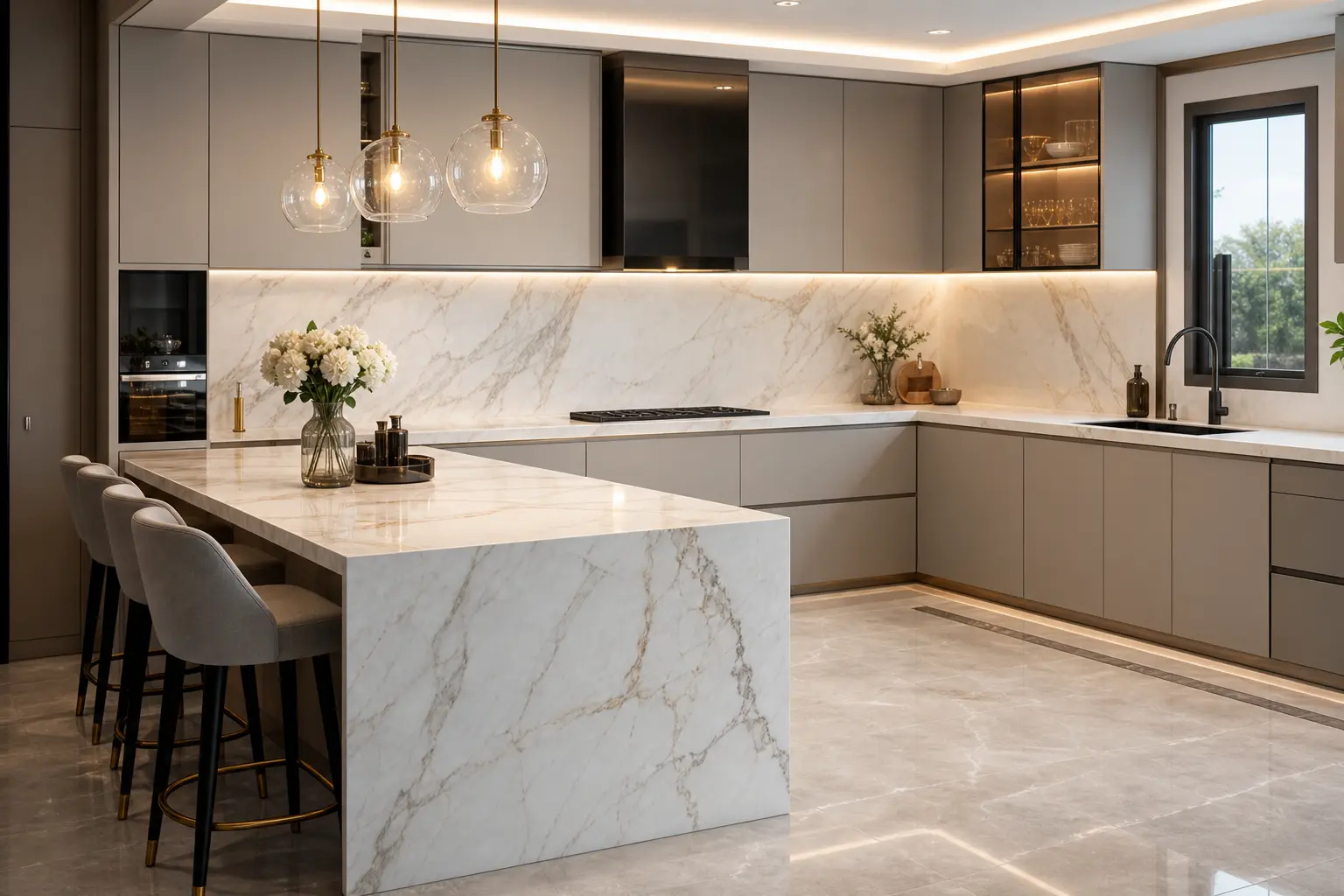 Modern L Shaped Marble Kitchen Ideas