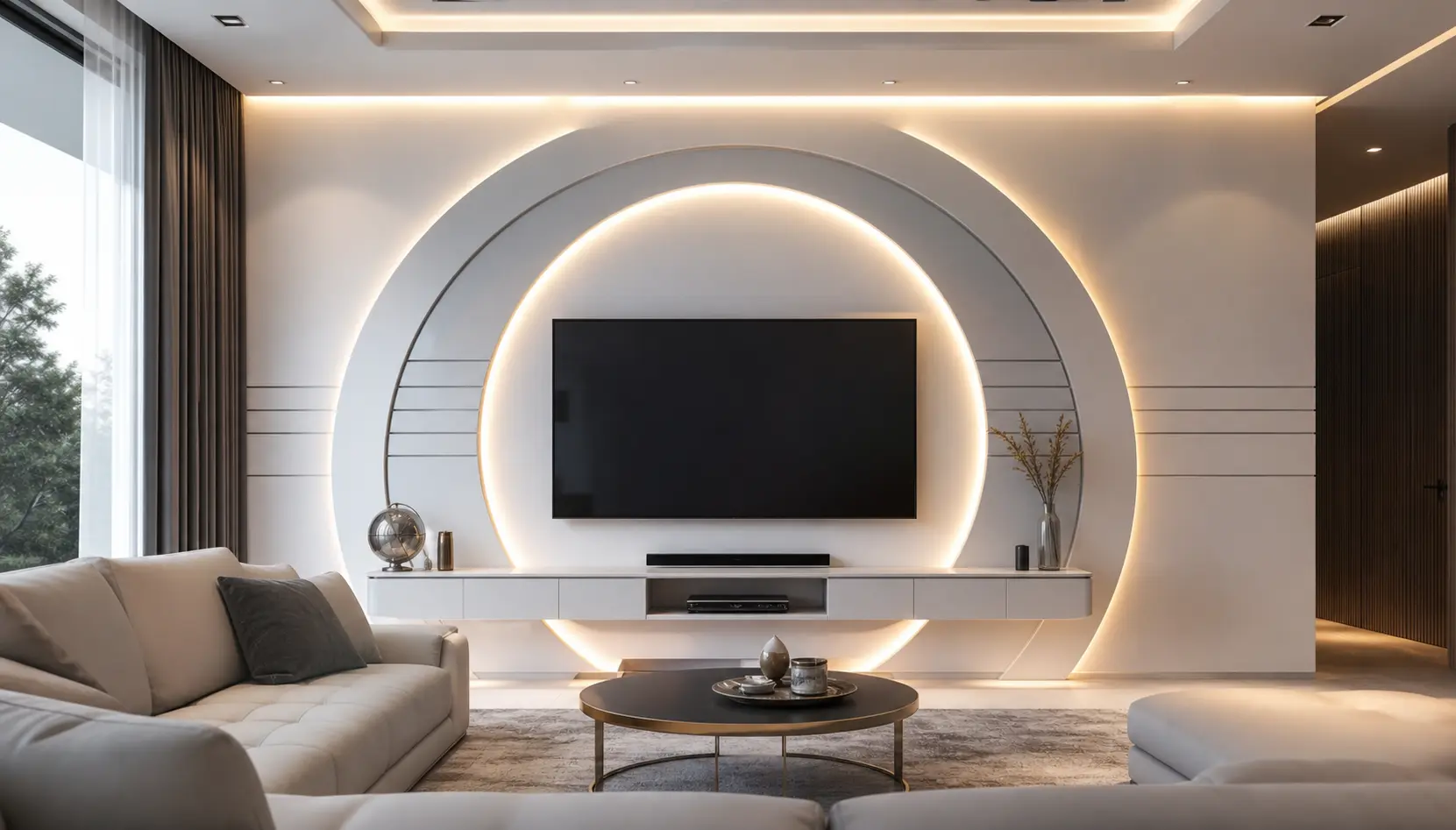 Futuristic Circular LED TV Wall Design Ideas