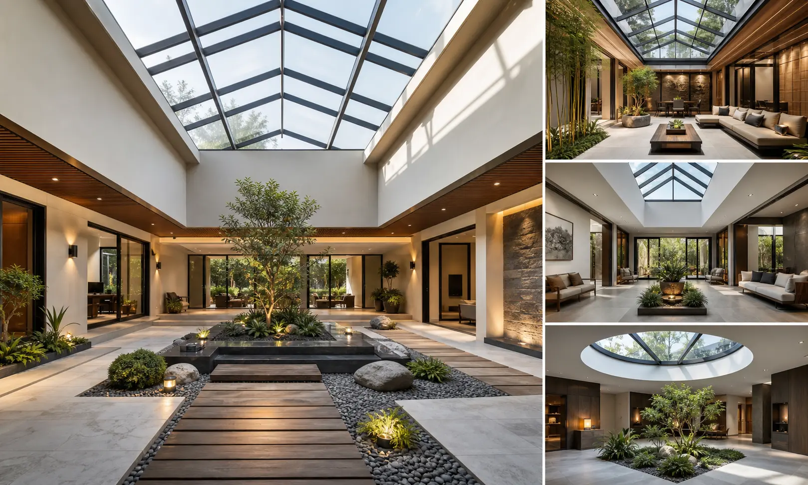 Modern Indoor Courtyard Design Ideas with Skylight Roof