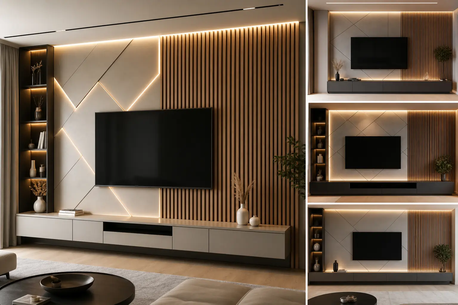 Modern TV Wall Design Ideas with Geometric Backlit