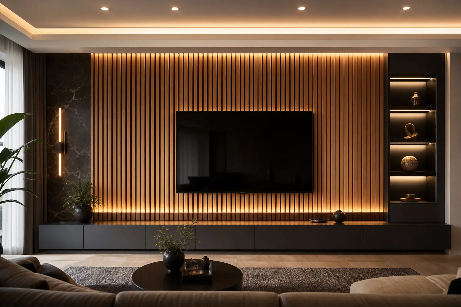 Modern Wood Slat TV Wall Design Ideas