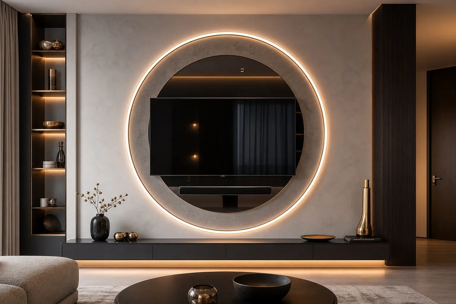 Futuristic Circular LED TV Wall Design Ideas