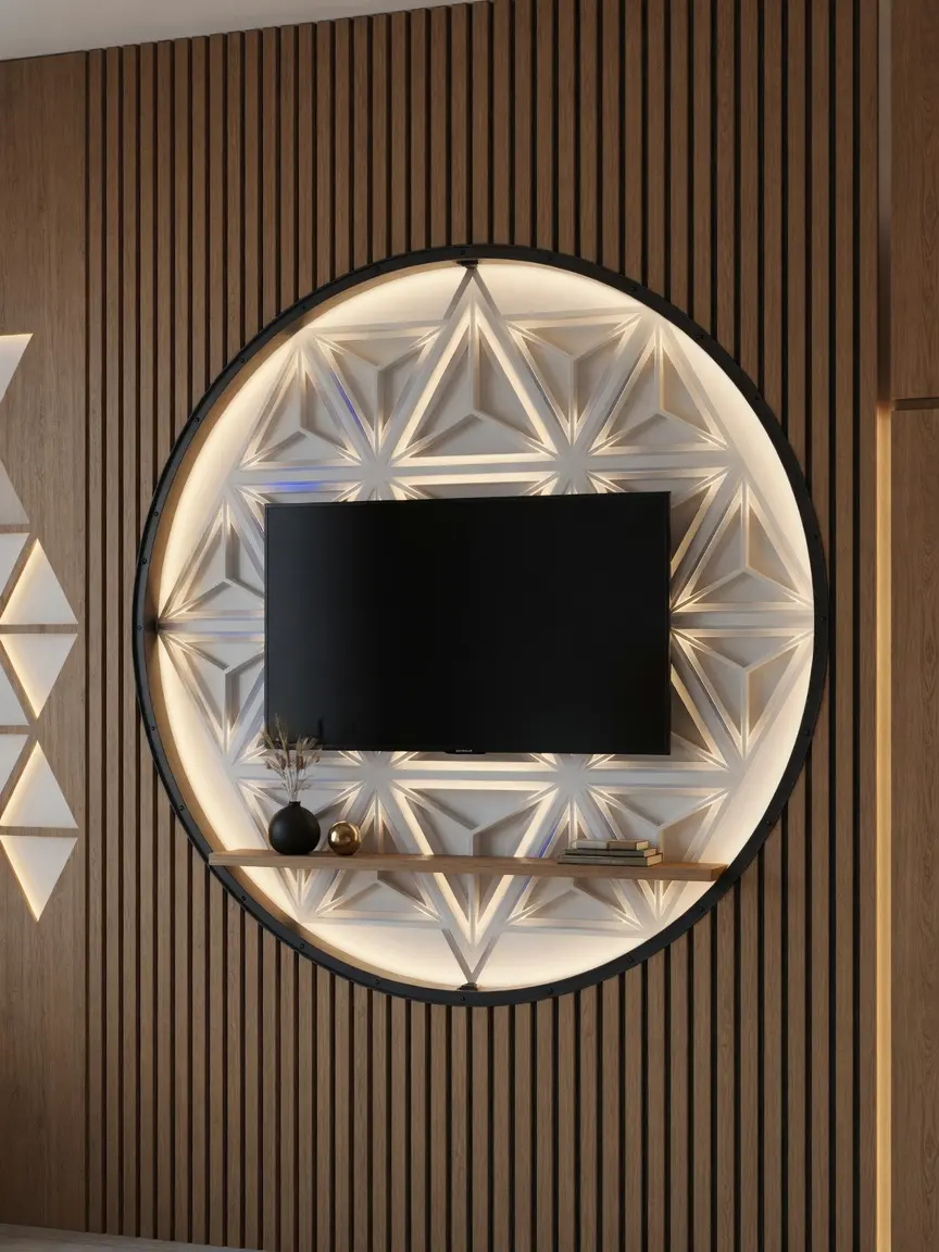 Modern TV Wall Design Ideas with Geometric Backlit Panels