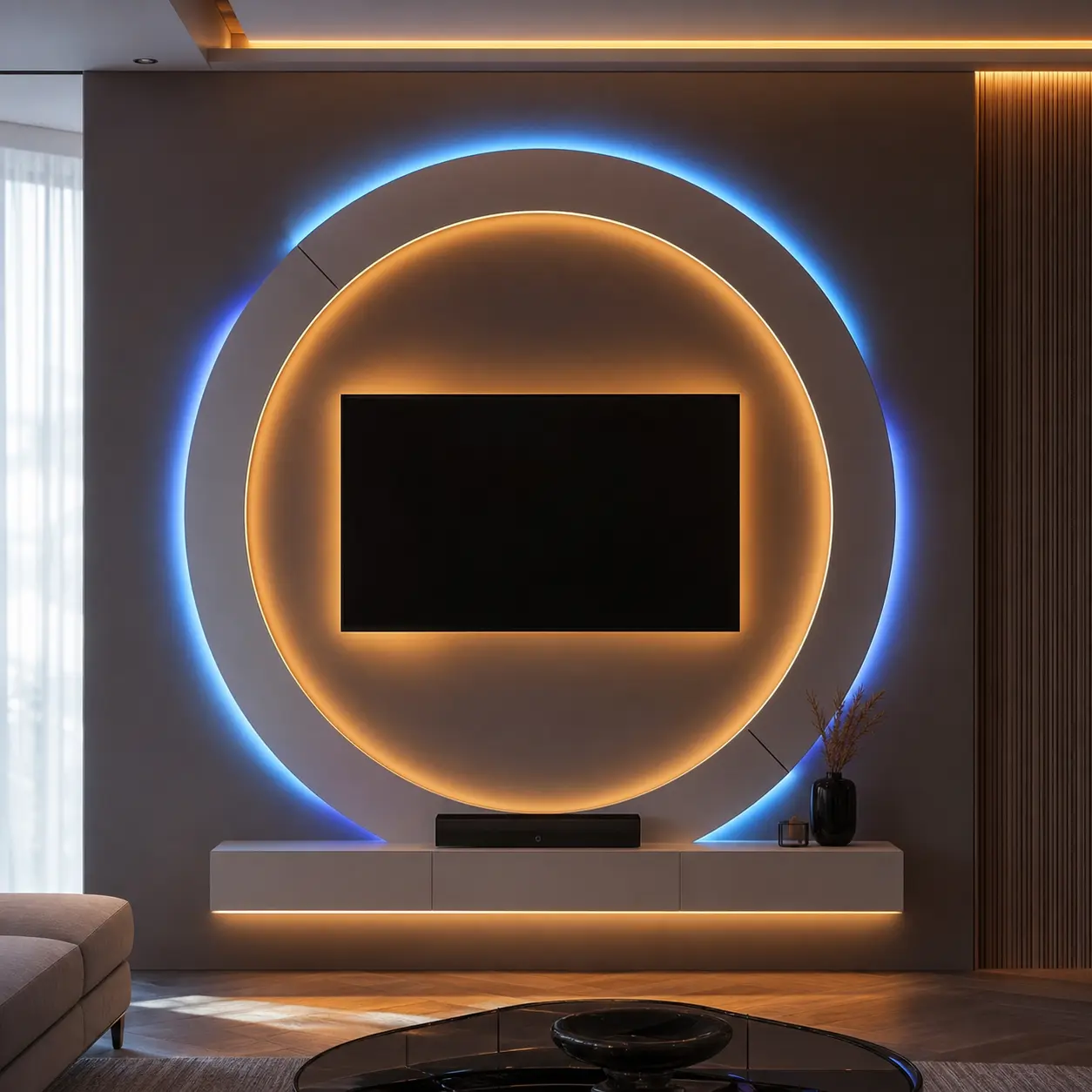 Futuristic Circular LED TV Wall Design Ideas