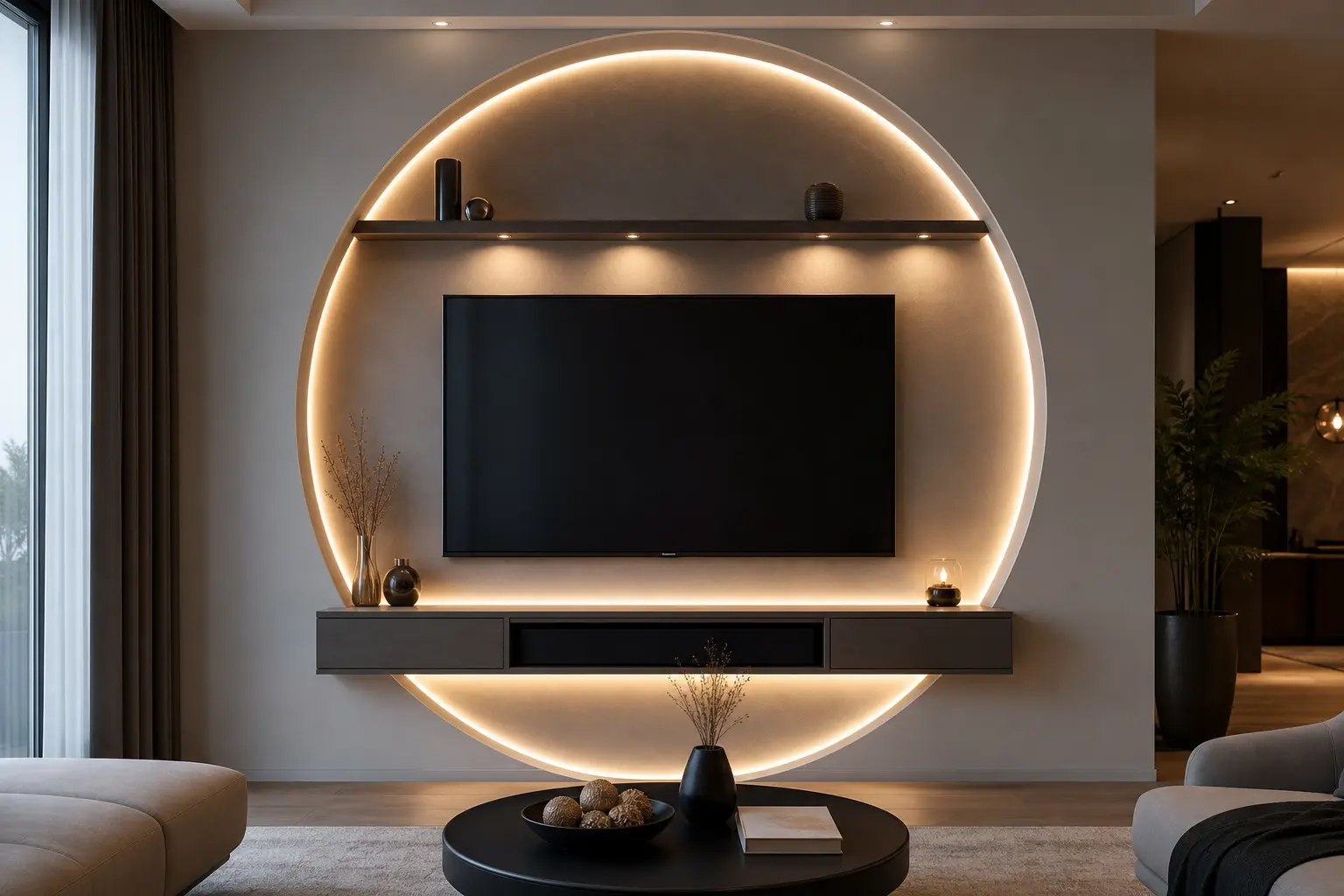 Futuristic Circular LED TV Wall Design Ideas