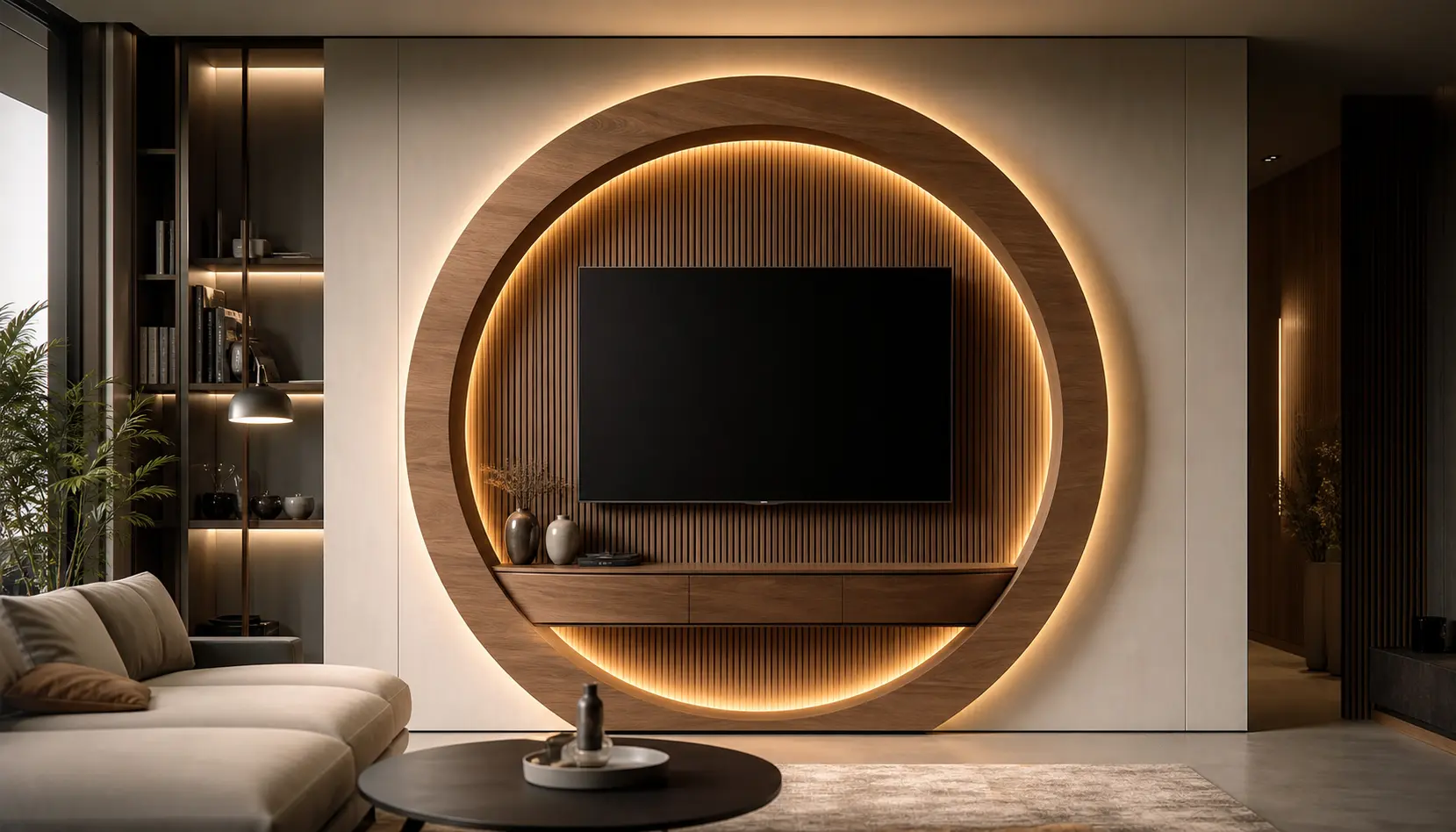 Futuristic Circular LED TV Wall Design Ideas