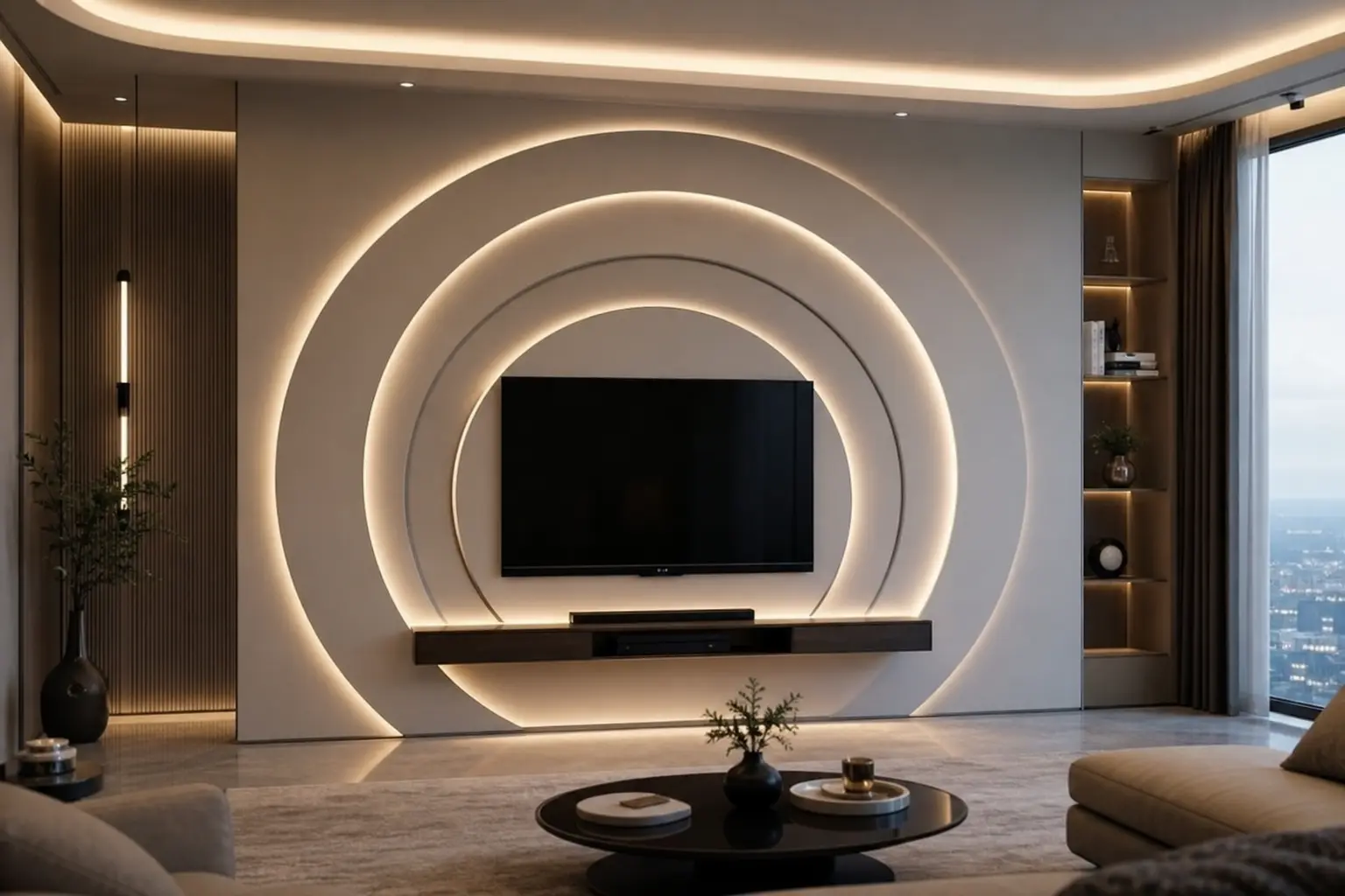 Futuristic Circular LED TV Wall Design Ideas