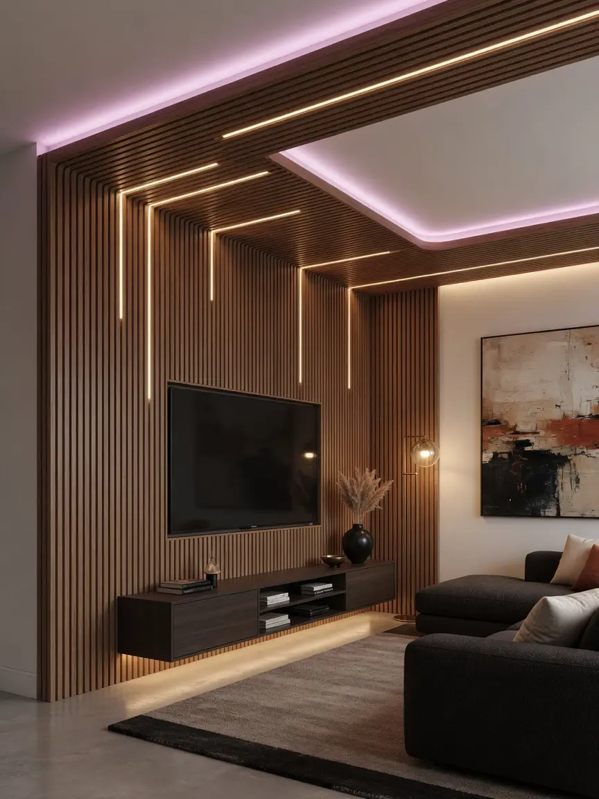 Modern Wood Slat TV Wall Design Ideas