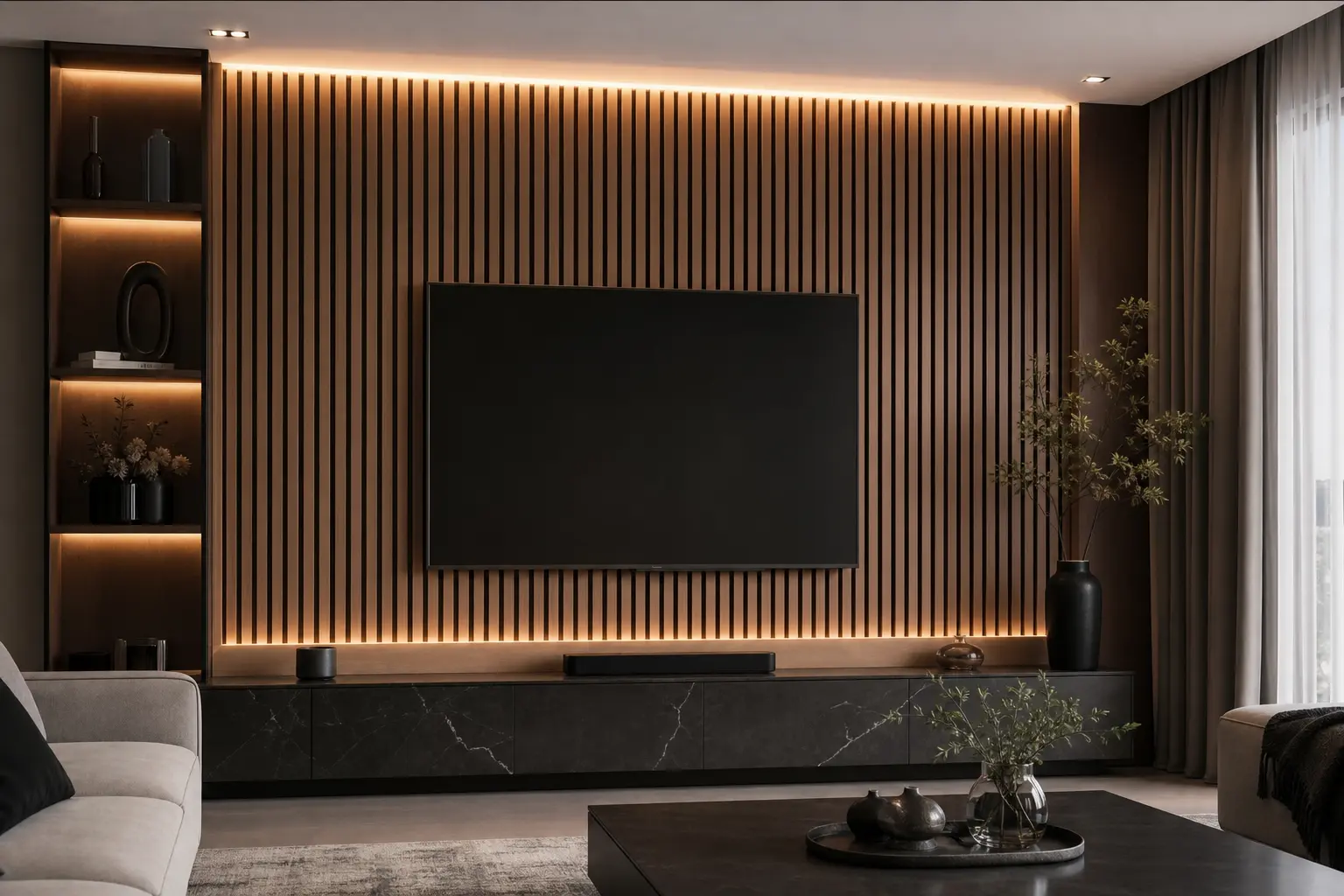 Modern Wood Slat TV Wall Design Ideas