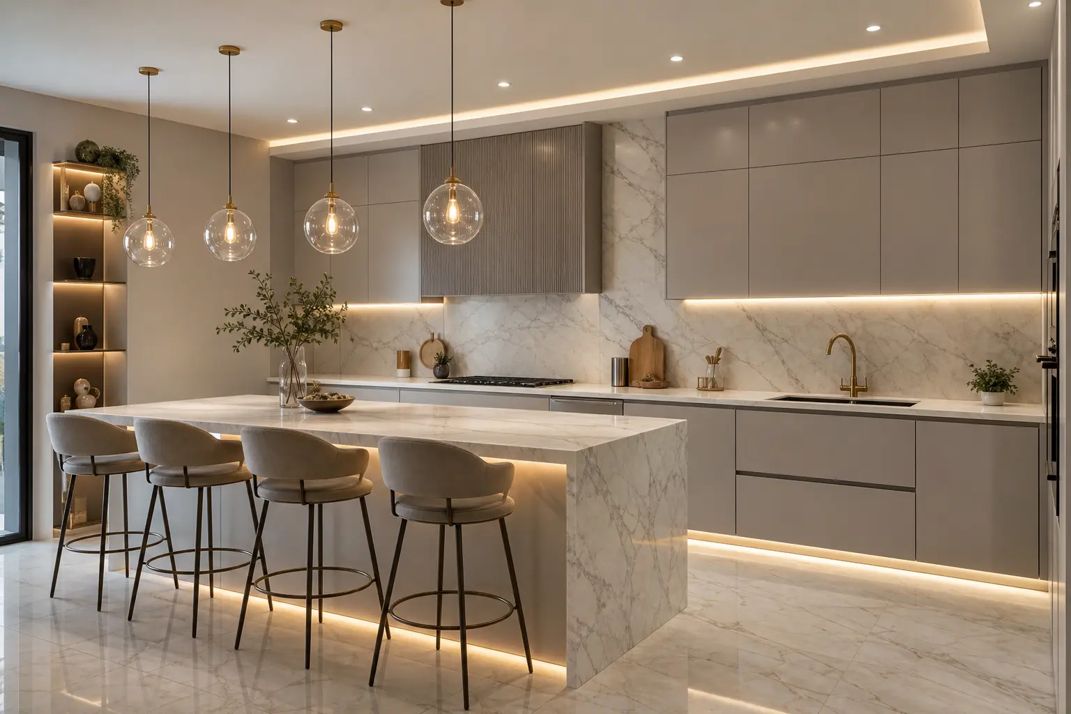 Modern L Shaped Marble Kitchen Ideas