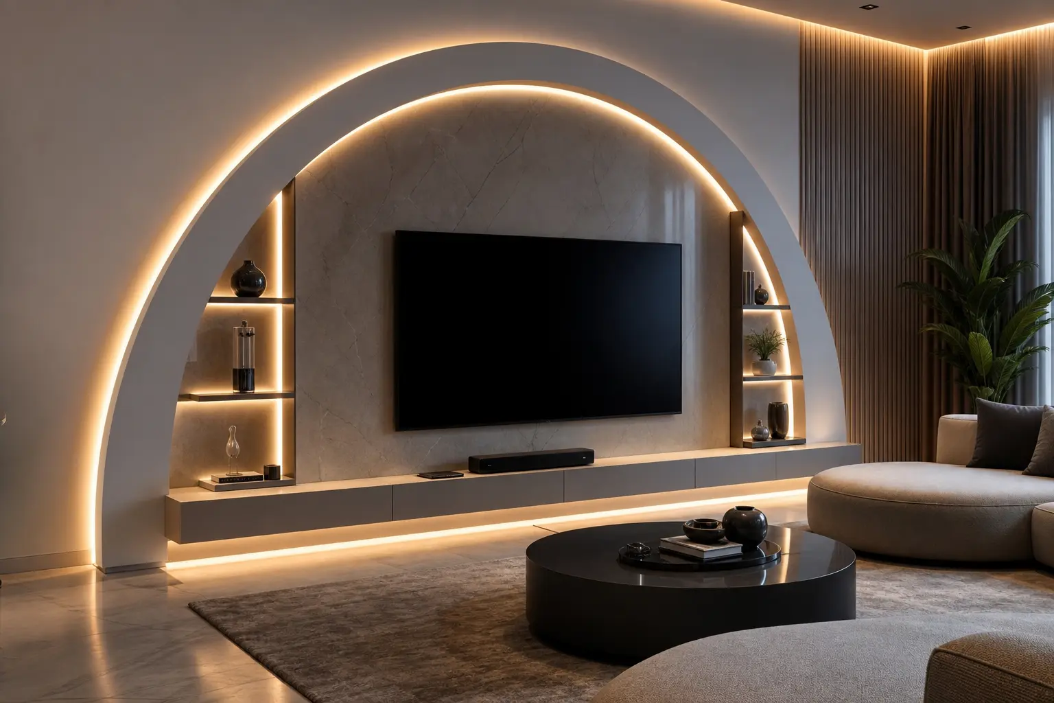 Futuristic Circular LED TV Wall Design Ideas
