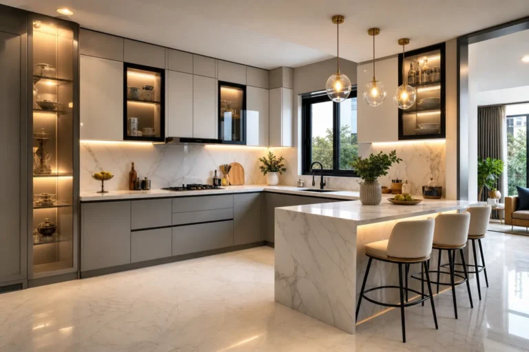 Modern L Shaped Marble Kitchen Ideas