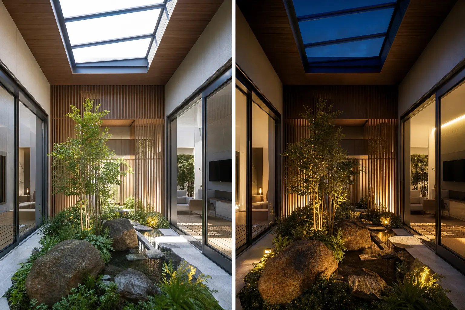 Modern Indoor Courtyard Design Ideas with Skylight Roof