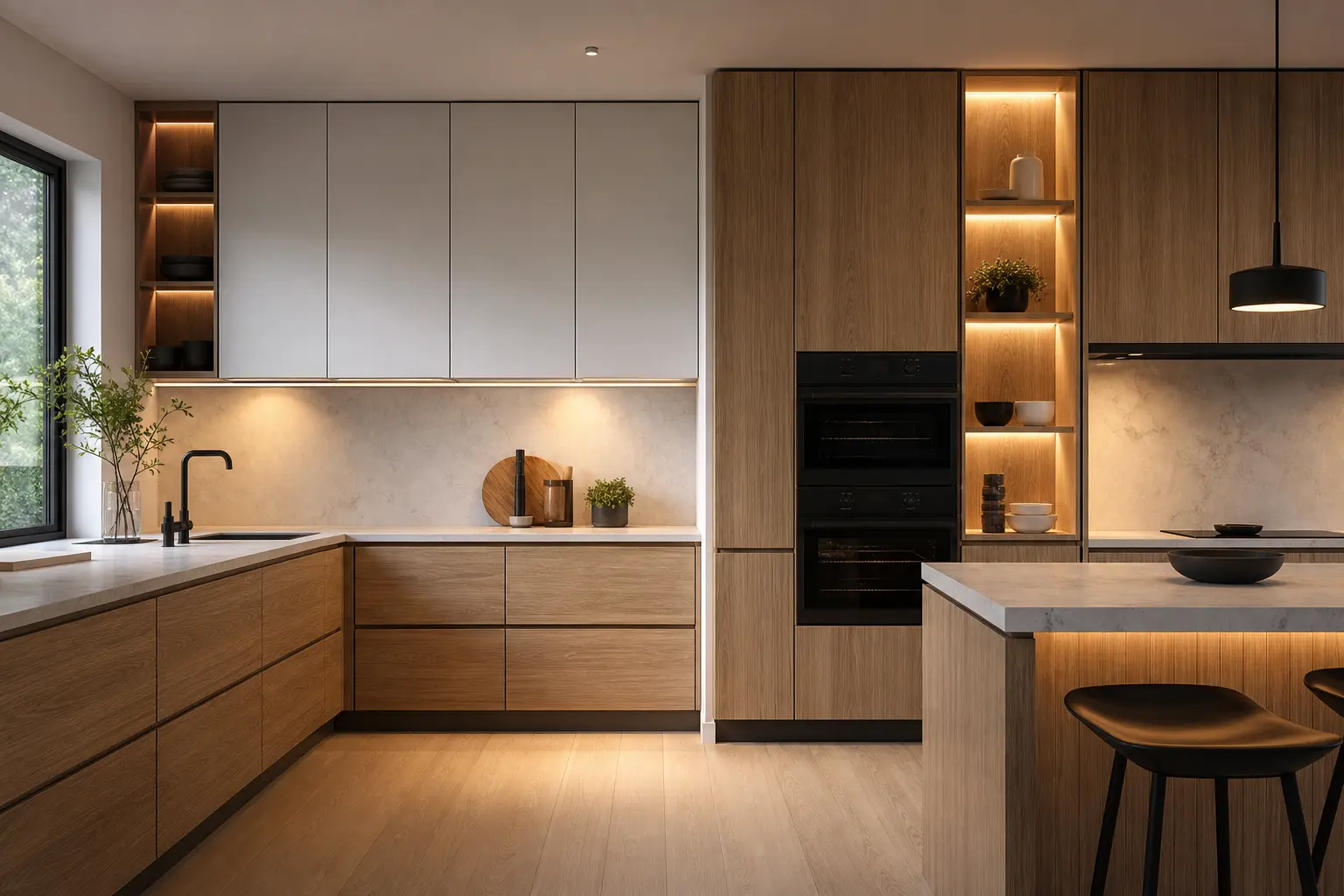 Modern White & Wood Kitchen Cabinet Design Ideas
