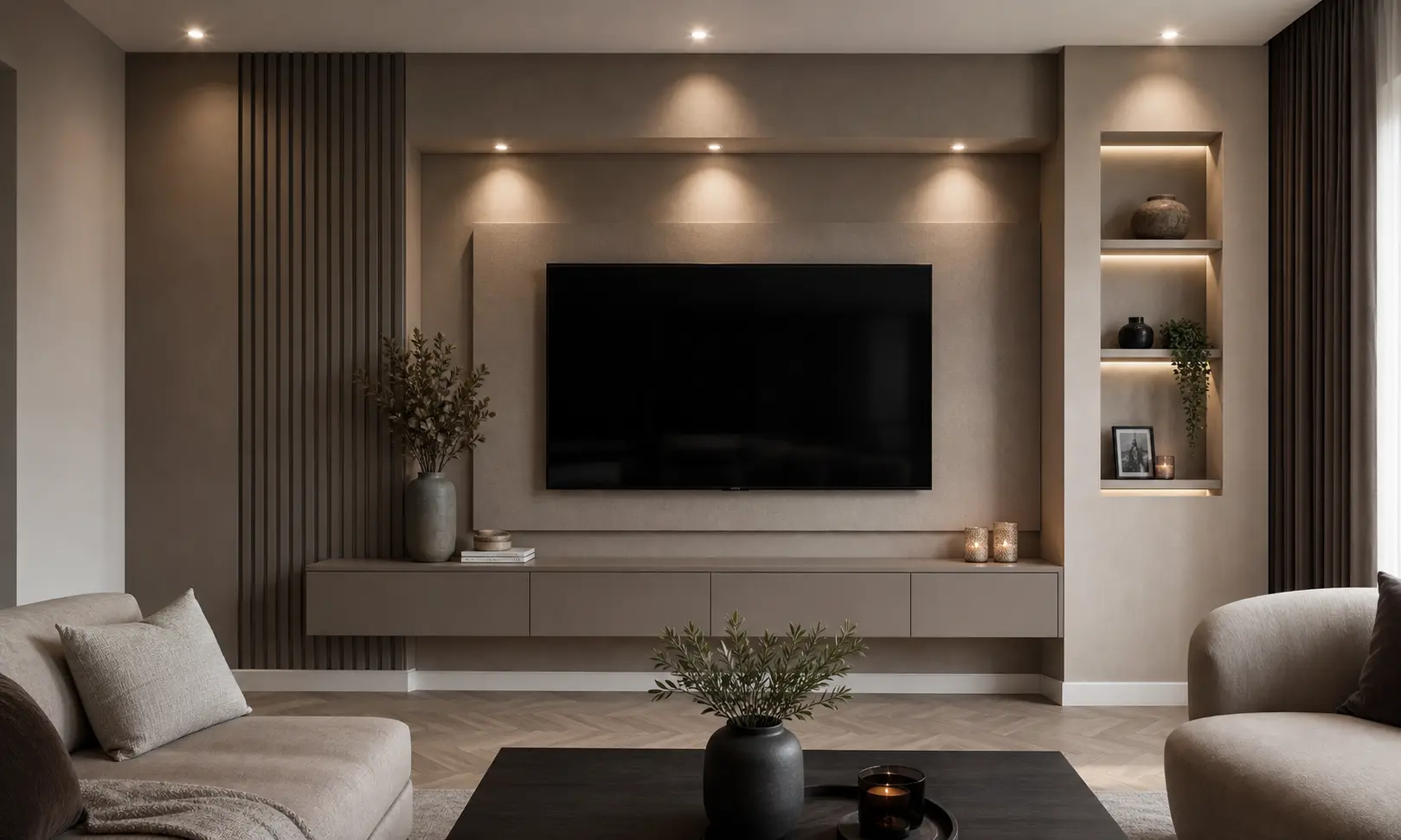 Minimalist Taupe Media Wall Ideas