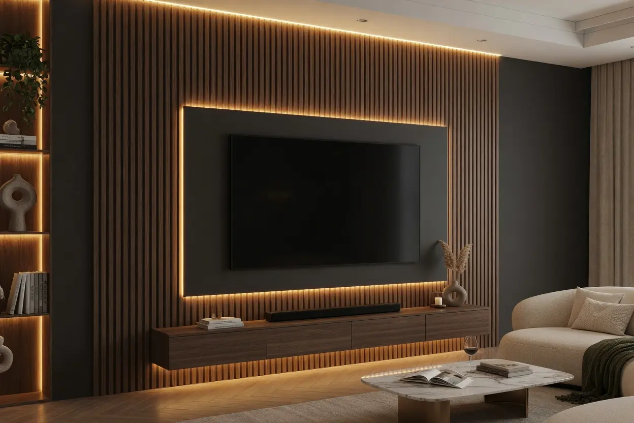 Modern Wood Slat TV Wall Design Ideas