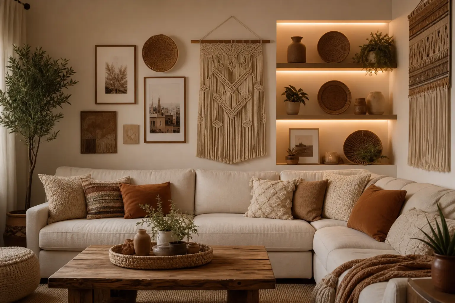 Cozy Boho Living Room Gallery Wall Ideas