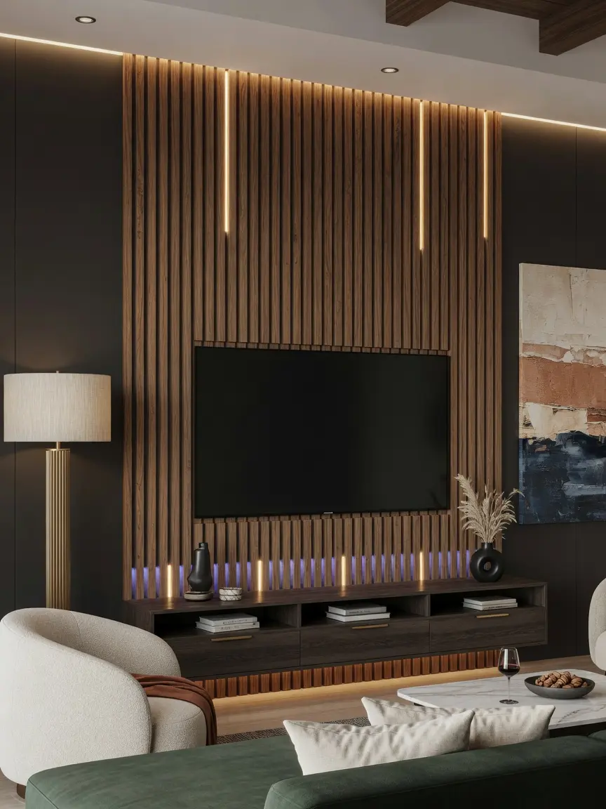Modern Wood Slat TV Wall Design Ideas