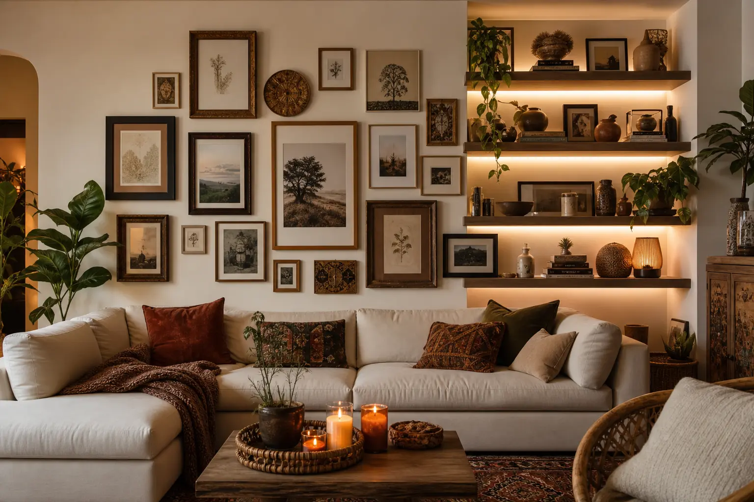 Cozy Boho Living Room Gallery Wall Ideas