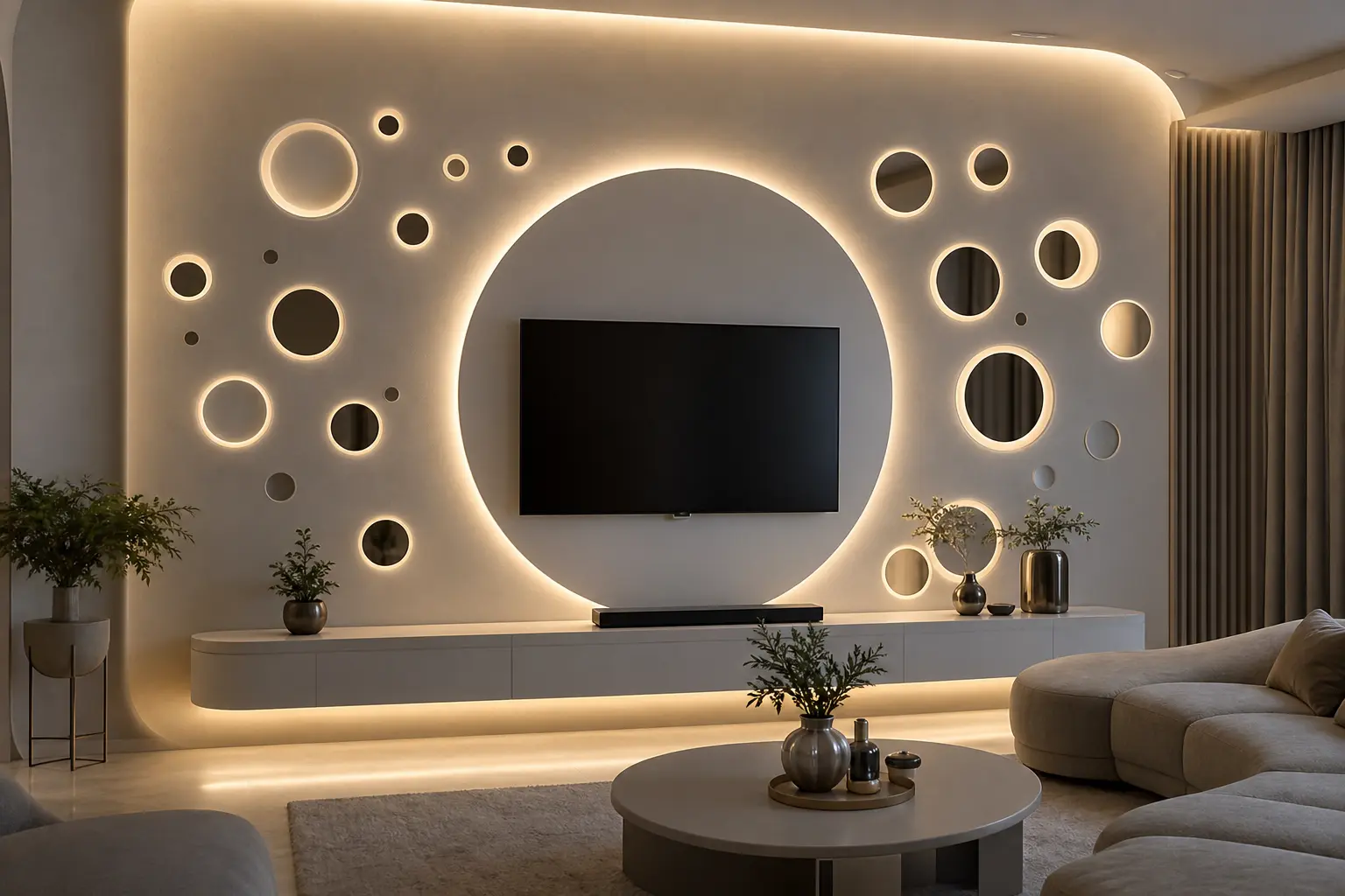 Futuristic Circular LED TV Wall Design Ideas