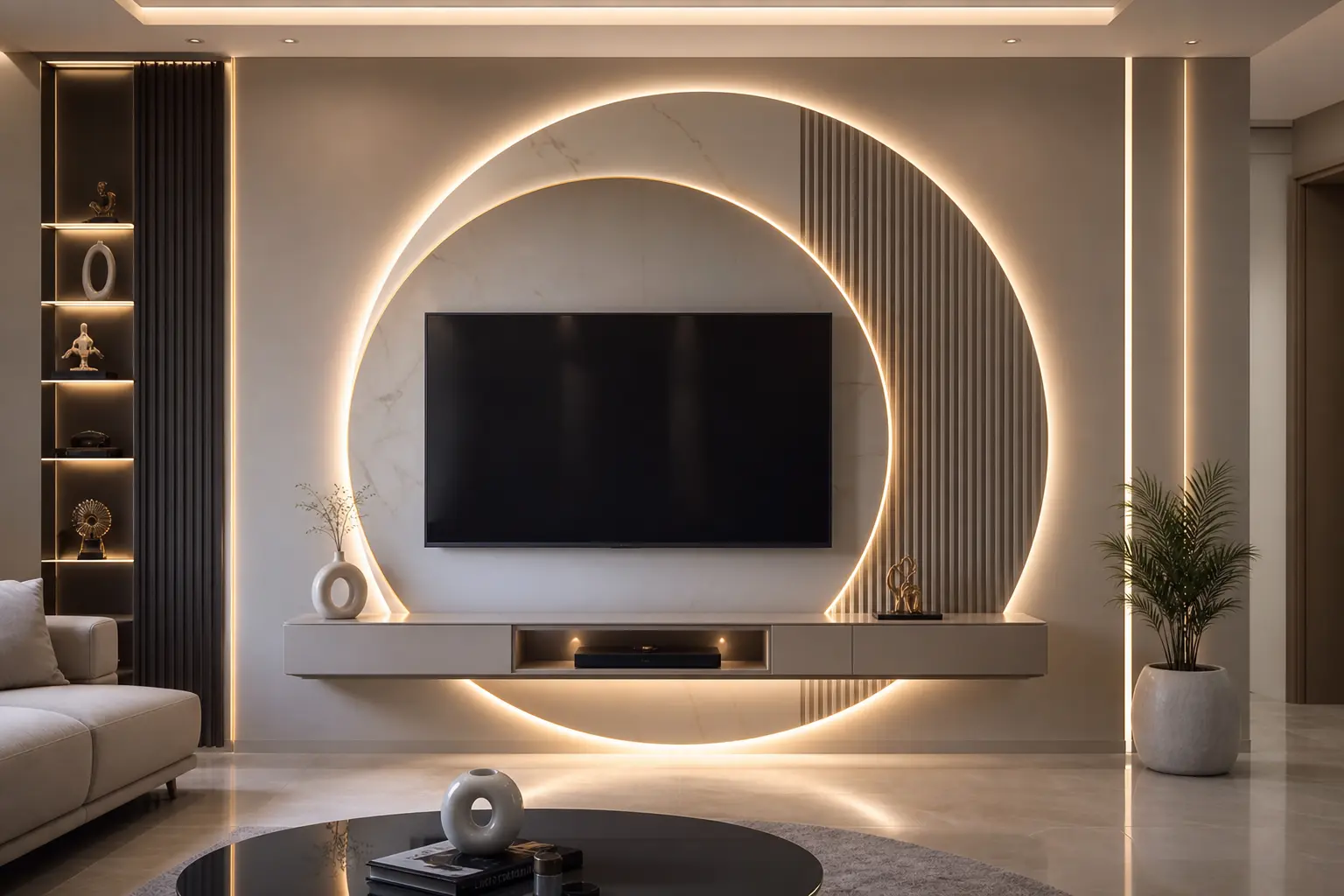 Futuristic Circular LED TV Wall Design Ideas