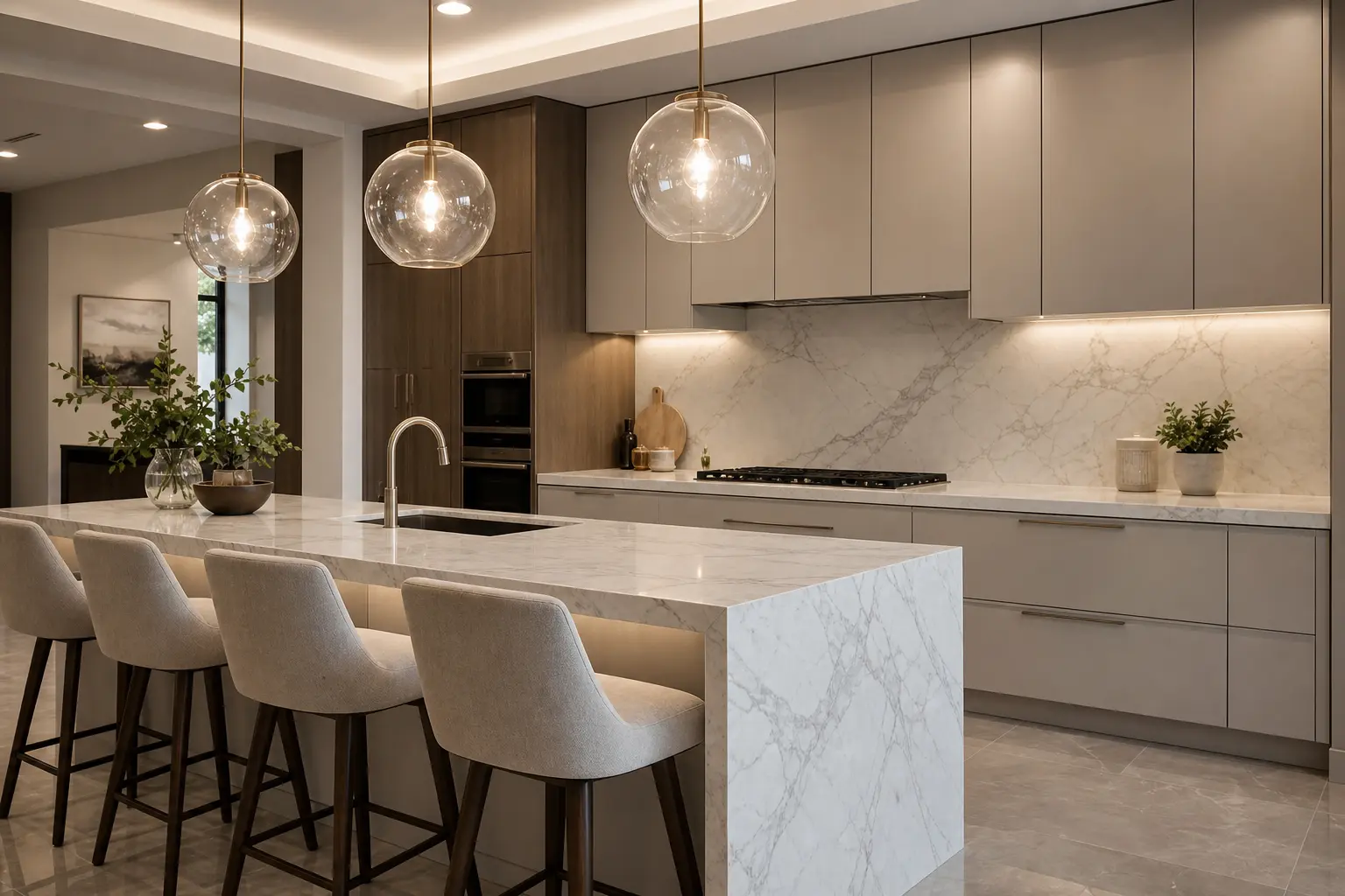 Modern L Shaped Marble Kitchen Ideas