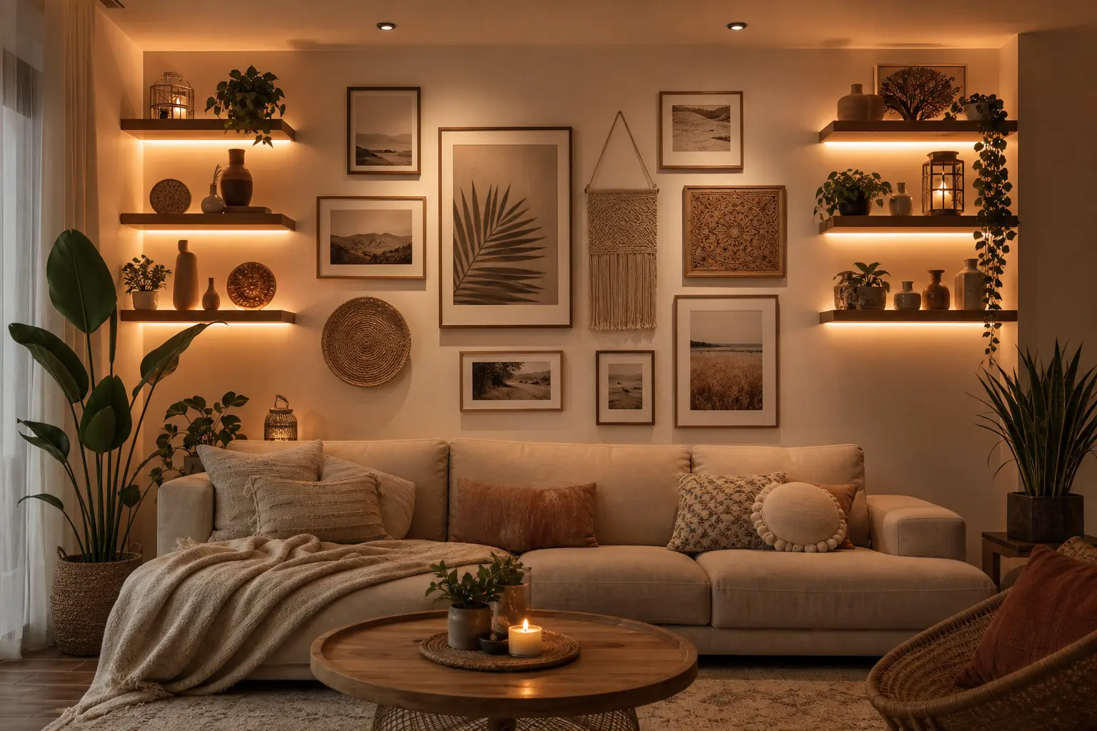 Cozy Boho Living Room Gallery Wall Ideas
