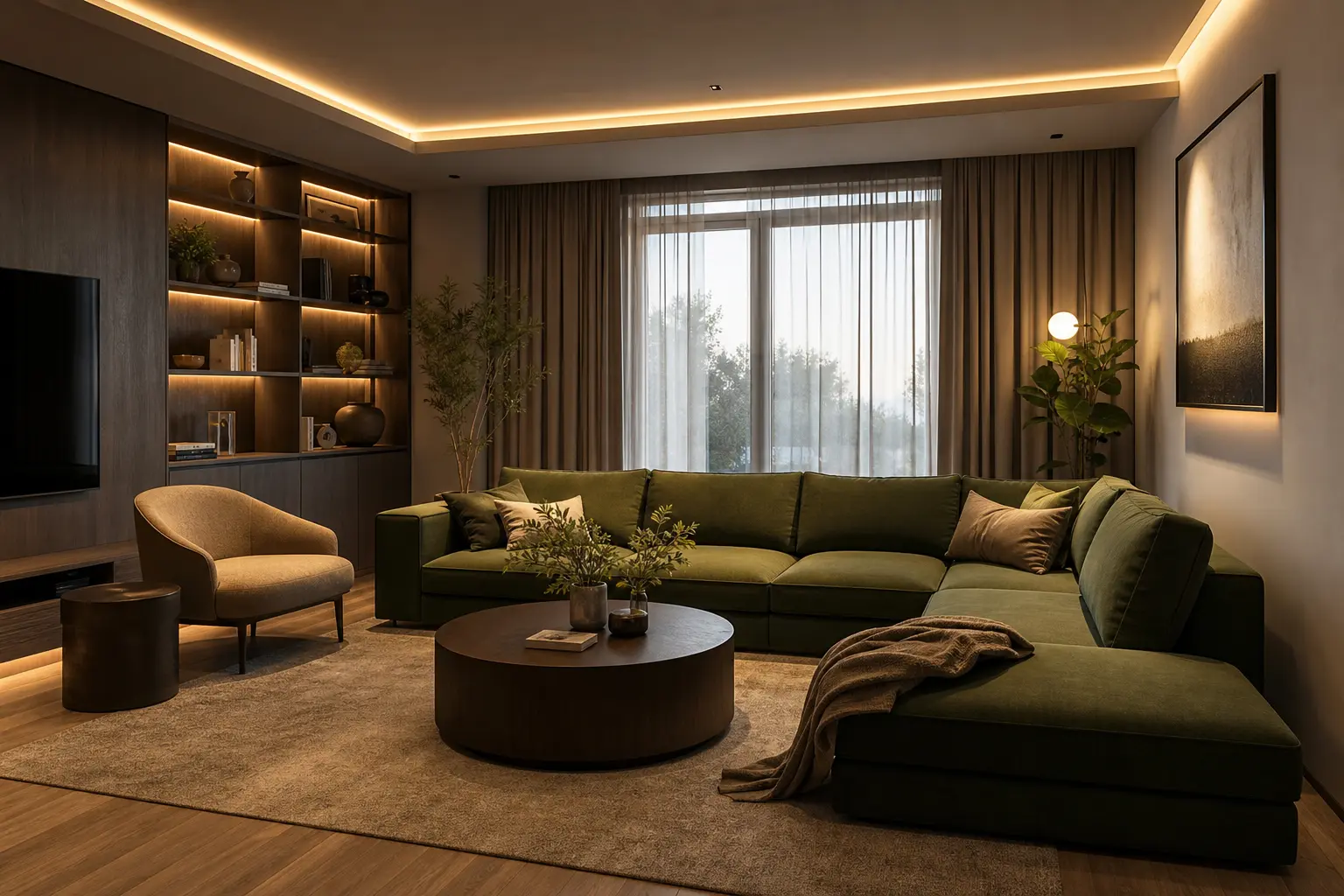 Modern Living Room Ideas with Green Sectional Sofas